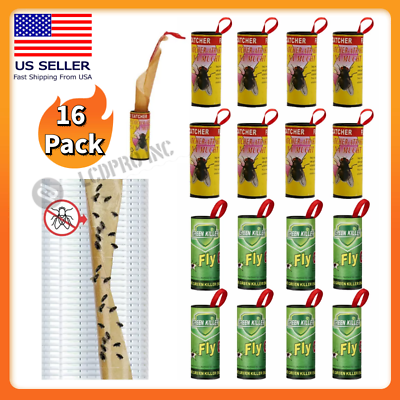 #ad 16 Rolls Fly Sticky Trap Paper Insect Bug Catcher Strip Fly Sticker Non Toxic US $7.64