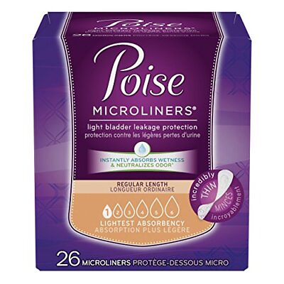 #ad Poise Microliners Incontinence Panty Liners Lightest Absorbency Regular 26ct $15.97