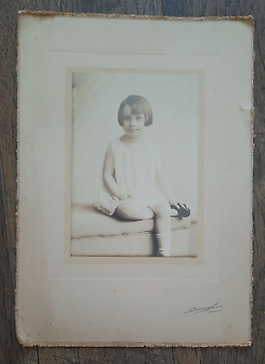 #ad Antique Early 1900#x27;s Photo 8X12 4X6 Young Child Signed Darragh London $10.00