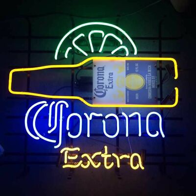 #ad New Corona Extra Bottle Lime Neon Light Sign 24quot;x20quot; Lamp Poster Real Glass $222.17