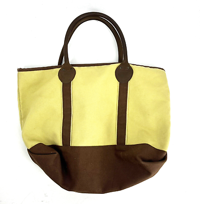 #ad Vintage Restoration Hardware Tote Bag Yellow Mackenzie Canvas Leather Zip Top $31.49