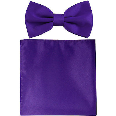 #ad NEW Solid Pre tied Style Bowtie and Pocket Square Hanky Formal Party Prom Purple $11.89
