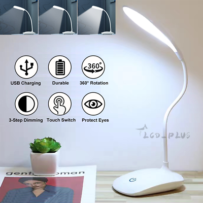 #ad LED Desk Light Dimmable Bedside Reading Night Lamp USB Rechargeable Touch Sensor $10.98