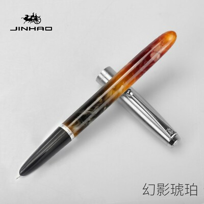 #ad Jinhao 51A Amber Acrylic Fountain Pen Metal Cap EF 0.38mm Nib Office Writing #sZ $8.96