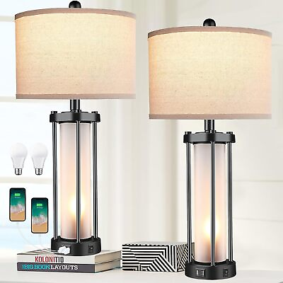 #ad #ad Table Lamps for Living Room Set of 226quot; Tall Bedside Farmhouse Beige $120.76