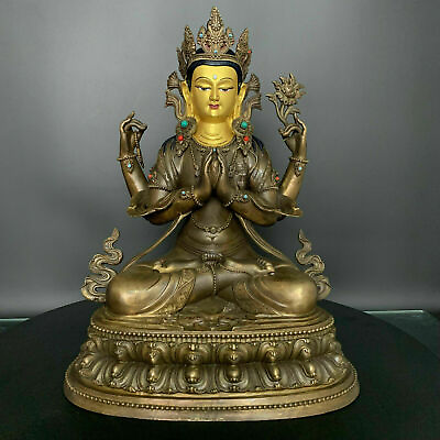 #ad 13#x27;#x27; Tibet Four Arms Chenrizig Buddha Bronze Statue $672.00