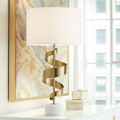 #ad Modern Table Lamp 30 3 4quot; Tall Gold Ribbon Wave Metal White Shade Living Room $219.99