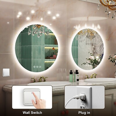 #ad Round LED Bathroom Lighted Mirror with Bluetooth Anti fog Touch Switch Vanity $134.09