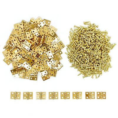 #ad 100Pcs Mini Brass Hinges Hardware Small Tiny Hinges for Miniature Furniture Wood $16.17