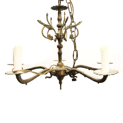 #ad #ad Antique Spanish Brass 5 Light Chandelier Ornate Eastlake Floral Style w Crystals $300.00
