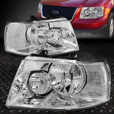 #ad FOR 03 06 FORD EXPEDITION CHROME HOUSING CLEAR CORNER HEADLIGHT REPLACEMENT LAMP $81.88