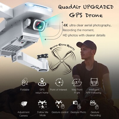 #ad QuadAir GPS 4K HD Camera Drone S162 WiFi FPV Quadcopter 20 Min Flight Range 500m $179.99