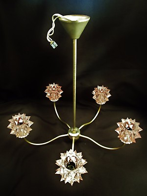 #ad Antique Chandelier Pink Glass W Facettes Aluminium doré 5 lumières vintage 1960 $127.88
