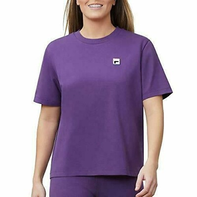 #ad Fila Women#x27;s Crew Neck Short Sleeve Cotton T Shirt Purple $16.99