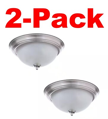 #ad COMMERCIAL ELECTRIC 11 in. 1 Light Brushed Nickel Flush Mount Light 2 Pack $27.99
