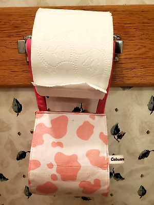 #ad Handmade Fabric size Large Toilet Roll Paper Holder Pink White Cow Print New $7.99