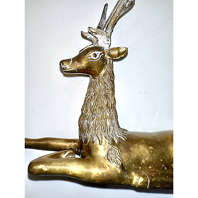 #ad Vintage Brass Deer Buck Stag Reindeer 10quot;x9quot; MCM Hollywood Regency $29.00