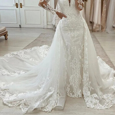 #ad Detachable Wedding Dress Overskirt Detachable Bridal Lace Applique Tulle Skirt $56.99