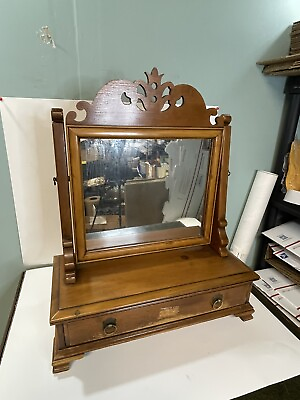 #ad Vintage 1930s Dressing Mirror with Drawers Wood Pineapple French Provincial $70.00