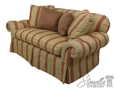 #ad 58763EC: CENTURY Striped Upholstered Tufted Back Loveseat $1195.00