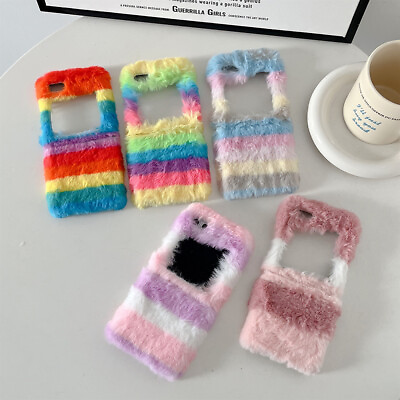 #ad Cartoon Cute Rainbow Plush Phone Case For Samsung Galaxy Z Flip3 Flip4 Flip5 5G $9.79
