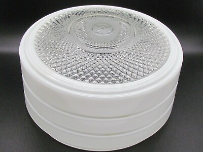 Vintage Mid century Flush Mount Ceiling Fixture Glass Shade White Clear 8.5quot; $19.99