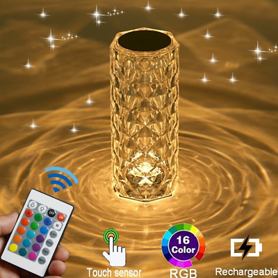 LED Crystal Table Lamp Diamond Rose Night Light Touch Atmosphere Bedside Bar USA $16.19