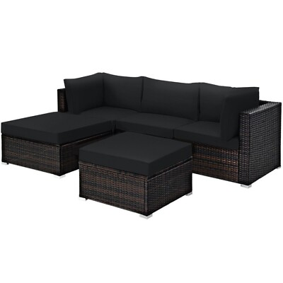 #ad 5 PCS Outdoor Patio Furniture Set Sectional Sofa Rattan Wicker w Ottoman Table $488.97