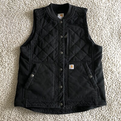 #ad Carhartt Womens Vest Med 8 10 Black Quilted Rugged Flex Soft Canvas Snaps $39.97
