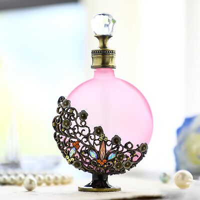 #ad 30ml Antique Victoria Curved Crystal Perfume Bottle FancyRetroFlatBodyRefillable $30.00