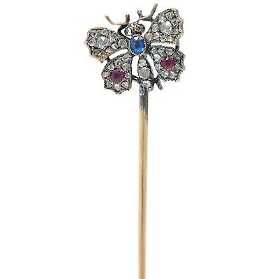 #ad Tiffany amp; Co. Victorian Diamond Ruby Sapphire 18 Karat Gold Butterfly Stickpin $3900.00