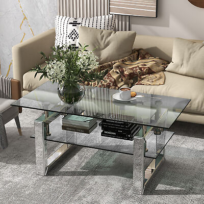 #ad Transparent Tempered Glass Coffee Table Glass Tea Table W39.4quot;X D19.7quot;X H17.7quot; $276.71