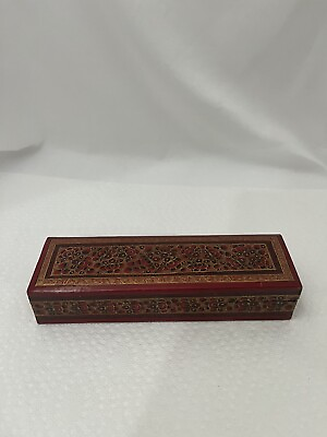#ad Antique Chinese Wooden Laquer Handpainted Box Red With Gold Gild $126.00