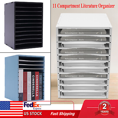 #ad Vertical Desktop Sorter 11 Compartment Literature Paper Letter Organizer Shelf $42.00