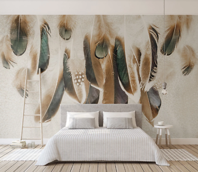 #ad 3D Retro Feather Wallpaper Wall Mural Removable Self adhesive 760 AU $349.99
