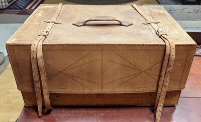 #ad Vintage Leather Decorative Luggage Travel Decor Box Storage w Straps J.A.Rasico $115.37