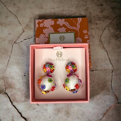 #ad House of Harlow 1960 Amazing Flower Floral Beaded Multi color Earrings NIB $28.00