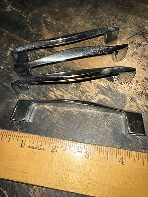 #ad Lot of 4 Vintage mid century Chrome Cabinet Drawer Pulls Reclaimed Hardware $16.00
