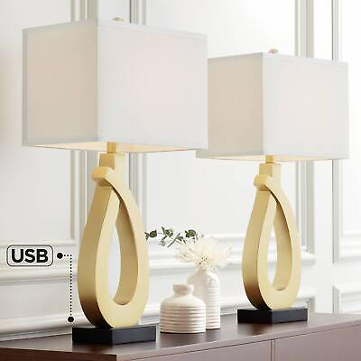 #ad Simone Modern Table Lamps 28quot; Tall Set of 2 Gold Metal with USB Port for Bedroom $149.99