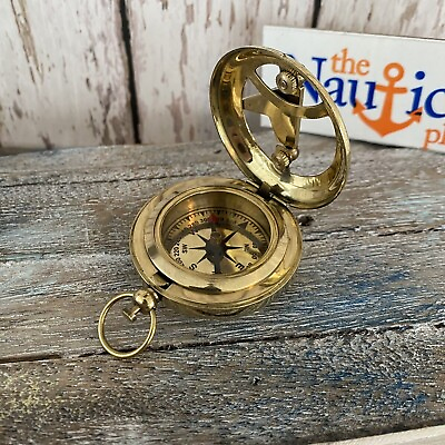 #ad Brass Sundial Compass Vintage Pocket Style Nautical Keychain Pendant Gold $24.99
