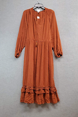 #ad Knox Rose Women Dress Large Brown Maxi Prairie Boho Long Sleeve Ruffle $22.88
