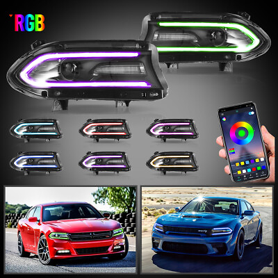 #ad Pair LED Projector Headlights RGB Color Change Lamps For 2015 2022 Dodge Charger $459.99