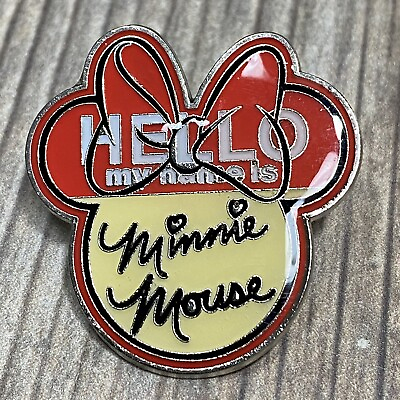 #ad Hello My Name Is Minnie Mouse Head Shaped Name Badge Disney Pin EUC $3.99