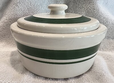 #ad Vintage Green And White Ceramic Serving Dish With Lid Aynko Dishwasher Safe $18.00