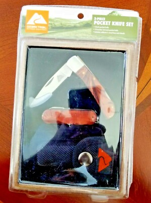 #ad Ozark Trail Two Piece Knife Set with Sheath and Collector Box New and Sealed $7.50