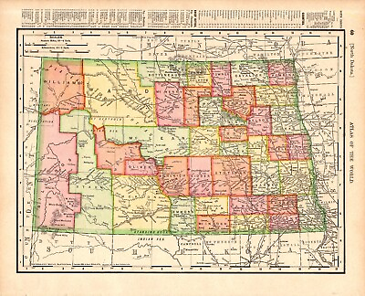 #ad 1903 Antique North Dakota State Map Vintage Atlas Map of North Dakota 1494 $17.05