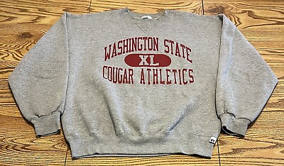 #ad VTG Washington State Cougar Athletics Sweatshirt Russell Athletic Gray Red XL $29.99