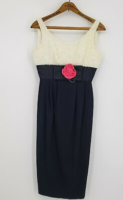 #ad Vtg Jerell Jr Dress Womens Small? Black Ivory Lace Pink Rose $55.00