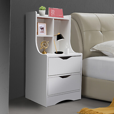 #ad 2 Drawer Bedroom Nightstand Bedside Table Furniture End Side Storage Desk White $47.50