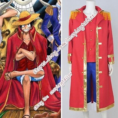 #ad One Piece Monkey D. Luffy Cosplay Costume Outfit Red Trench Coat Halloween New $103.39